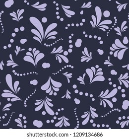 Abstract seamless pattern ornament on a dark blue background for textile or wrapping.