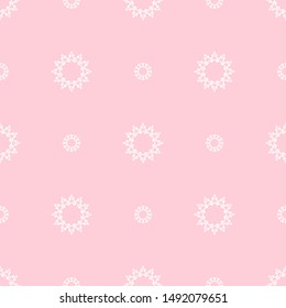 Abstract seamless pattern with ornament. Pink background with white snowflakes. Template design for invitation, poster, card, flyer, banner.
