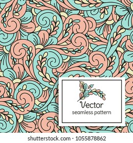 Abstract seamless pattern. Ornament. Stylised leaves. Vintage. Great for fabric and textile, wallpaper, business cards, flyer, menu, wrapping paper, packaging or any desired idea.