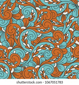 Abstract seamless pattern. Ornament. Stylised leaves. Vintage. Great for fabric and textile, wallpaper, business cards, flyer, menu, wrapping paper, packaging or any desired idea.