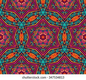 Abstract seamless pattern ornamental. Festive colorful background design. Geometrical Ethnic  Tribal  Print Ornament with stars