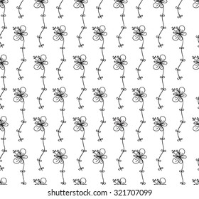 Abstract seamless pattern with outline drawing cartoon flowers on white background. Vector illustration