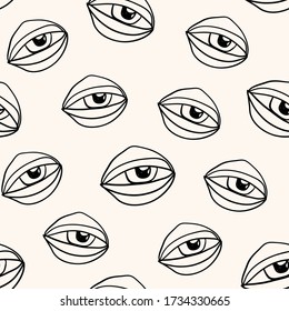 Abstract seamless pattern with outline eyes, modern design