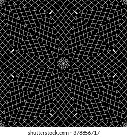 Abstract seamless pattern. Outline white triangles on black background. Geometric pattern. Black and white mosaic. Lineart. Vector illustration.