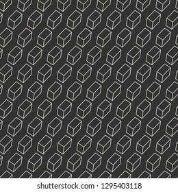 Abstract seamless pattern with outlined 3D cubes. Monochrome geometrical background. EPS10.