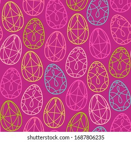 Abstract seamless pattern with outlines easter eggs. Vector illustration on a dark background.	