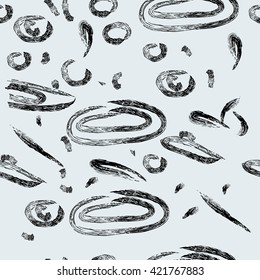 Abstract seamless pattern of oval strokes dry brush.