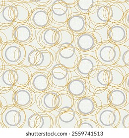 Abstract Seamless Pattern of Overlapping Circles in Gold and Grey