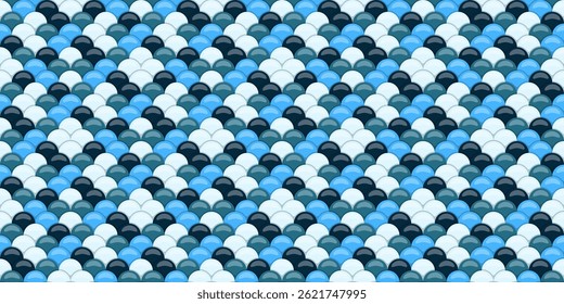 Abstract seamless pattern of overlapping glossy scales in shades of blue and white.  Ideal for backgrounds, textures, website design, and digital art projects.