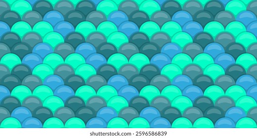 Abstract seamless pattern of overlapping teal and turquoise scales.  Perfect for backgrounds, textures, or vibrant design elements. Evokes a sense of water, ocean, or fantasy.