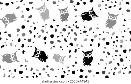 Abstractas patrón sin fisuras con símbolos de búho. Fondo de leopardo creativo. Ilustración vectorial sobre fondo blanco