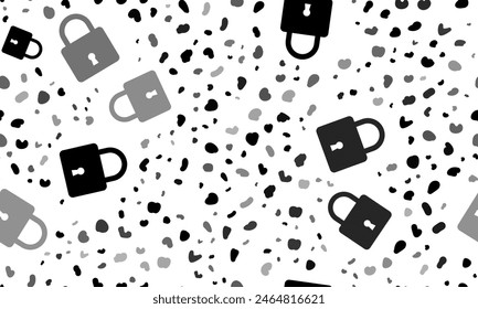 Abstractas patrón sin fisuras con candado. Fondo de leopardo creativo. Ilustración vectorial sobre fondo blanco