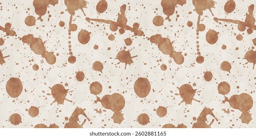Abstract seamless pattern with paint splashes. Splatters of coffee, brown ink, tea, mocha mousse or dirt with watercolor texture. Seamless pattern with splashes and drops, vector illustration
