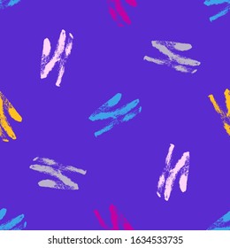 Abstract seamless pattern with paint spots on purple background. Vector illustration. Can be used for banners, web design, scrapbooking, wrapping paper, printing on textile, clothes, package, crockery