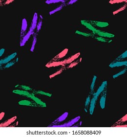 Abstract seamless pattern with paint spots on black background. Vector isolated illustration. For banners, web design, scrapbooking, wrapping paper, printing on textile, clothes, package, crockery.