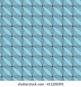 abstract seamless pattern painted black zenart of petals, ovals and lines on a blue background for fone.Element design, textile, paper packaging. Vector illustration.eps8