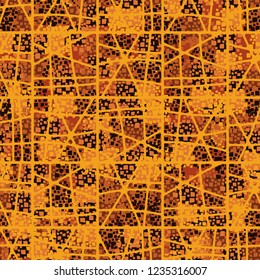 Abstraktes, nahtloses Muster, lackiert in den Farben des Herbstgolds. Raster im Vordergrund.