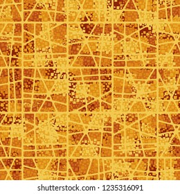 Abstract seamless pattern painted in colors of autumn gold. Grid in the foreground.