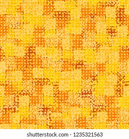 Abstract seamless pattern painted in colors of autumn gold. Rows of small squares foreground.