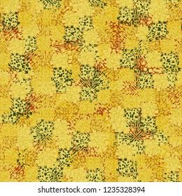Abstract seamless pattern painted in colors of autumn gold. Splashes in the foreground.