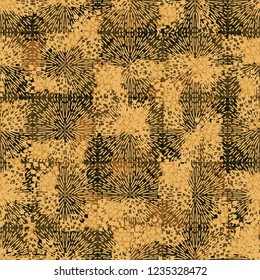 Abstract seamless pattern painted in colors of autumn gold. Splashes in the foreground.