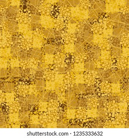 Abstract seamless pattern painted in colors of autumn gold. Chaos of contour squares located in the foreground.