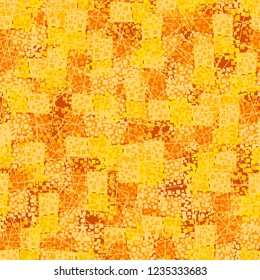 Abstract seamless pattern painted in colors of autumn gold. Chaos of contour squares located in the foreground.