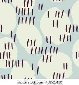 Abstract seamless pattern with painted spots and lines. Vector abstract texture for your design. Simple modern pattern with ink stripes and dots.
