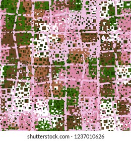 Abstract seamless pattern. Paints of the spring landscape. In the foreground is a grid of quadrangular cells.