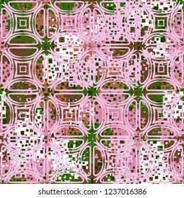 Abstract seamless pattern. Paints of the spring landscape. In the foreground is a semi-bubble ornament.