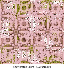 Abstract seamless pattern. Paints of the spring landscape. In the foreground is a semi-bubble ornament.