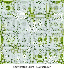 Abstract seamless pattern. Paints of the spring landscape. In the foreground is a semi-bubble ornament.