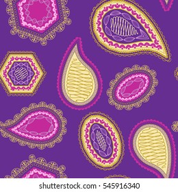 Abstract seamless pattern of paisley decorative elements