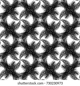 Abstract seamless pattern palm leaves twisted like the blades of an aircraft propeller