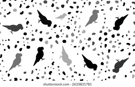 Abstract seamless pattern with parrot symbols. Creative leopard backdrop. Vector illustration on white background