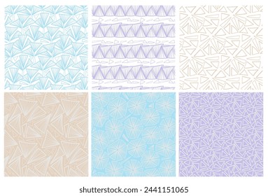 Abstract seamless pattern pastel color collection, hand drawn geometry kaleidoscope elements vector background for textile, scrapbook paper.