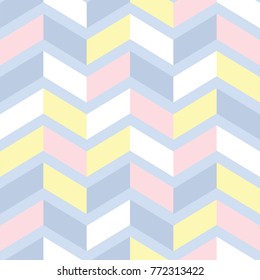 Abstract seamless pattern in pastel colors. Design based on geometric toothed line going up and down, colored in random colors. Cute vector illustration