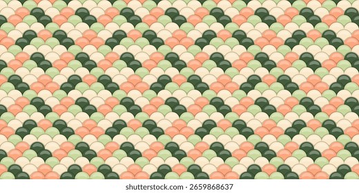 Abstraktes nahtloses Muster mit pastellfarbenen überlappenden Skalen.  Perfekt für Textildesign, Website-Hintergründe oder dekorative Projekte. Evoziert ein Gefühl der Ruhe und Ordnung.