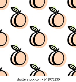 Abstract seamless pattern with peach. Hand drawing on a white background. Vector Image.