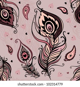 Abstract seamless pattern. Peacock feather. Vector background.