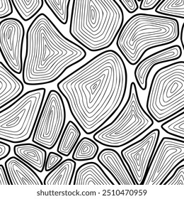 Abstract seamless pattern with pebbles - hand drawn black and white vector illustration.