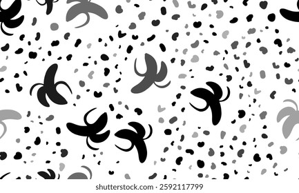 Abstract seamless pattern with peeled banana symbols. Creative leopard backdrop. Vector illustration on white background