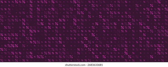 Abstrato padrão contínuo de símbolos de porcentagem em tons rosa vibrante e roxo em um fundo escuro, representando dados, finanças ou conceitos digitais.