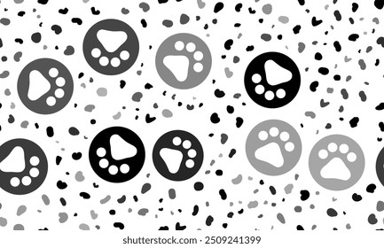 Abstract seamless pattern with pet symbols. Creative leopard backdrop. Vector illustration on white background
