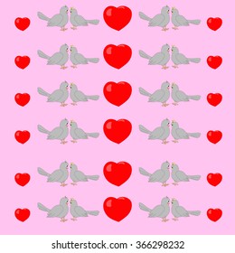 Abstract seamless pattern with pigeons and hearts,  can be used for wallpaper, pattern fills, web page background,surface textures, textiles, cards, postcards.  