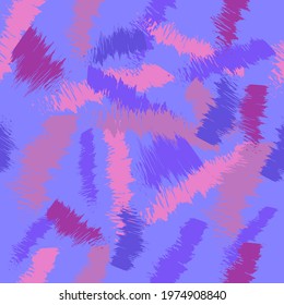 Abstract seamless pattern with pink, crimson and purple torn lines on a purple background. For textile, wallpaper, fabric and background.