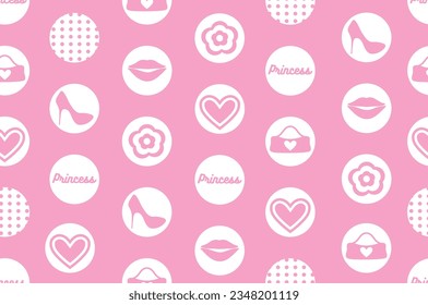 abstract, seamless pattern of pink daisies, romantic heart, lips. fashionable plaid, cute graphics in a modern style. for print, paper, web, social media. vector art illustration. barbie style