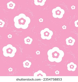 abstract, seamless pattern of pink daisies. trendy plaid, cute graphic in modern style. for print, advertising, wrapping paper, web, social media. vector art illustration. barbie style