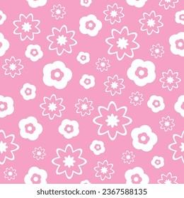 abstract, seamless pattern of pink daisies. trendy plaid, cute graphic in modern style. for print, advertising, wrapping paper, web, social media. vector art illustration. 