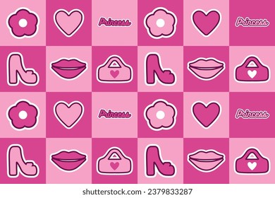 patrón abstracto y sin fisuras de margaritas rosadas, corazón romántico, labios. gráficos elegantes, elegantes y bonitos en un estilo moderno. para impresión, publicidad, papel envolvente, web, medios sociales. ilustración de vector